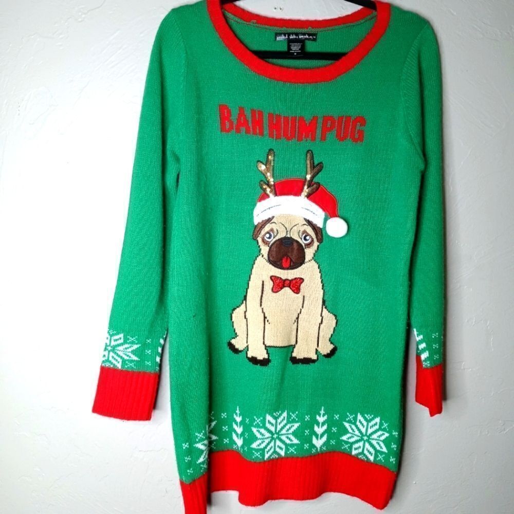 United States Sweaters Bah Hum Pug Sweater Tunic